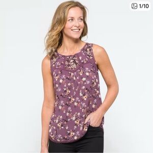 Purple Floral Lace-Trim Sleeveless Camisole